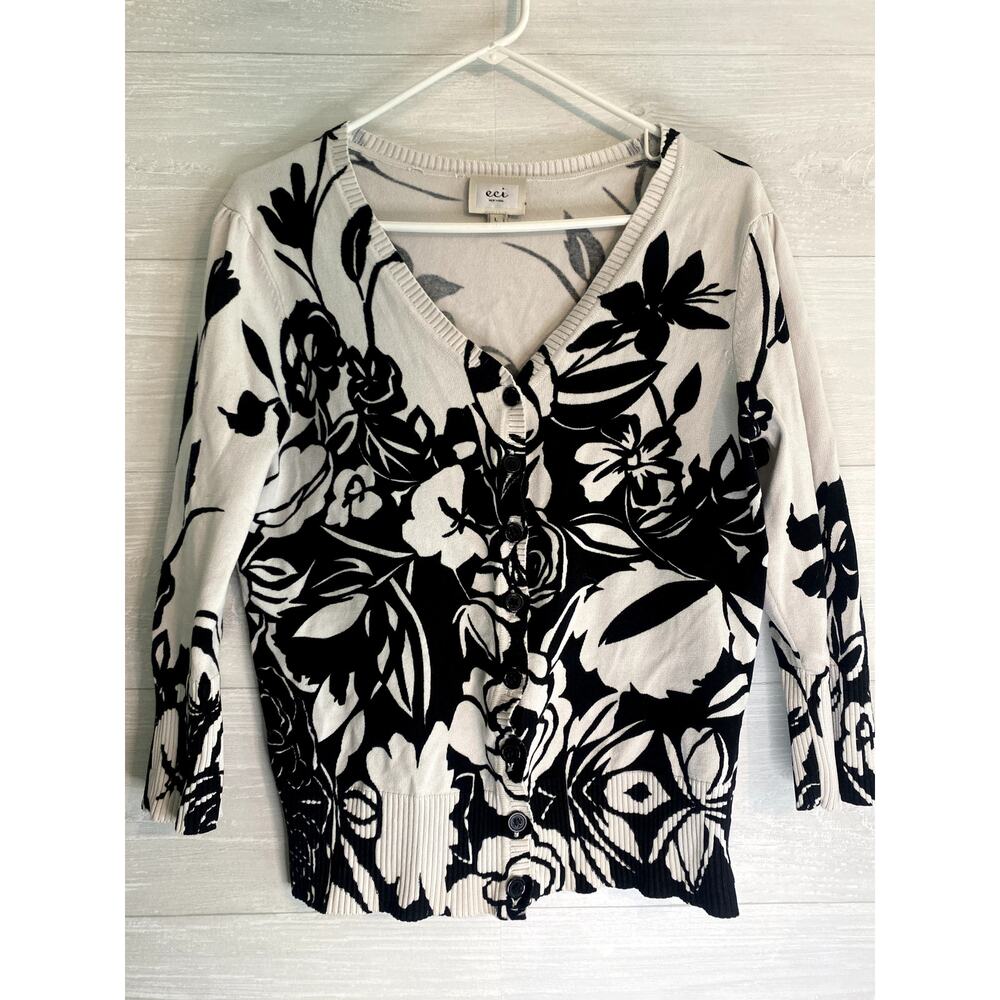 ECI New York Cardigan, Black and White, Size Large